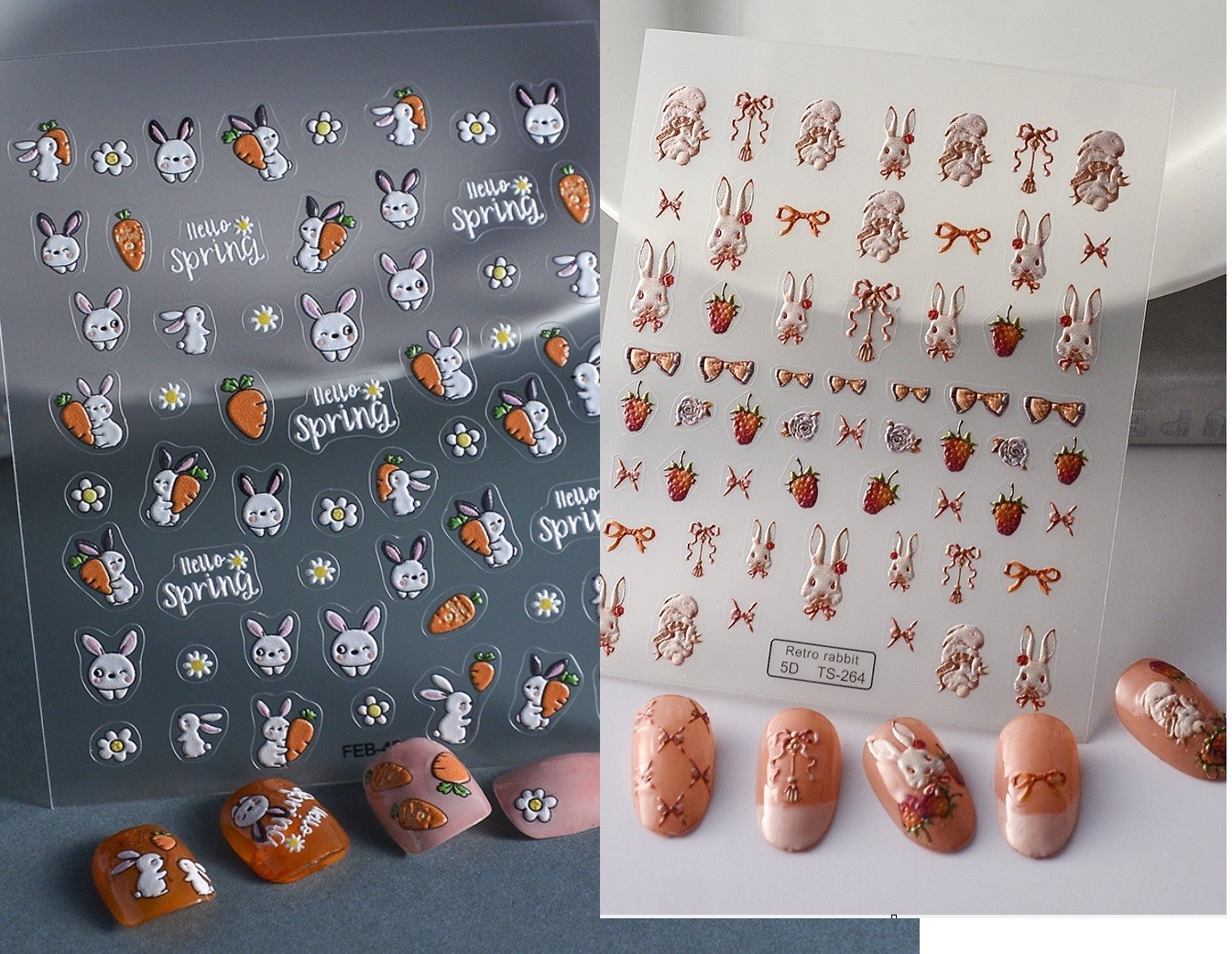 2Pcs NAIL ART Rabbit Bunny Carrot Fruit Stickers Decoration NS54
