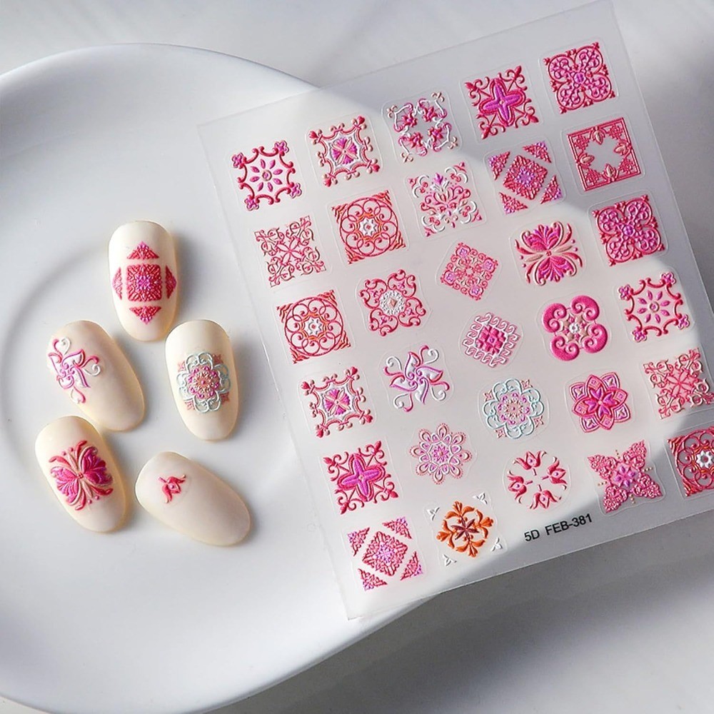 5D Embossed Bohemia Style Self-Adhesive Nail Art Stickers 15 Sheets Exquisite