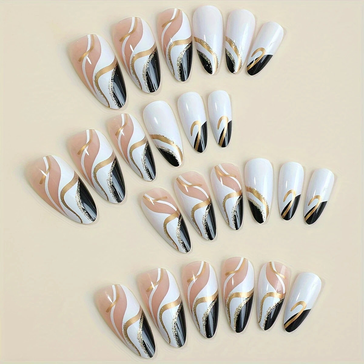 24 PCS Press-On Nails – Almond Shaped, Medium Length with Glossy Finish