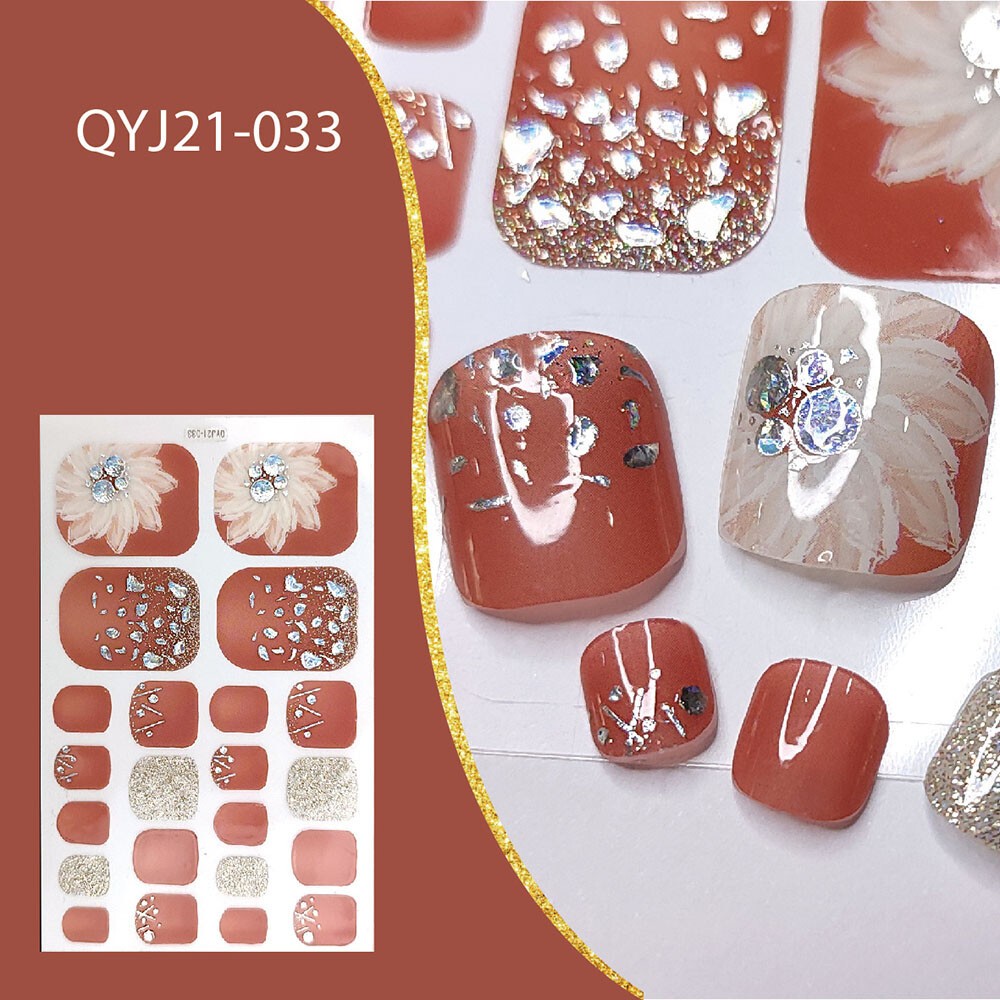 22 Tips Nail Art Glitter Flower Toe Nail Wraps Full Cover Polish Foot Stickers