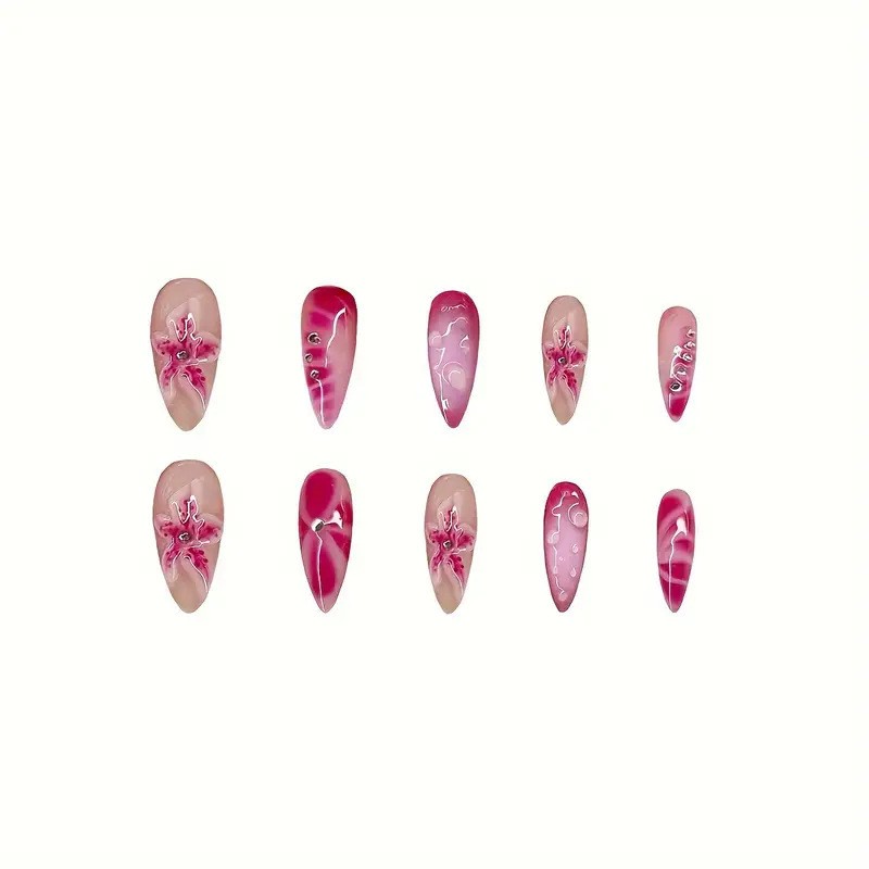 Fashion Almond Press on Nails 3D Star Sweet Removable False Nails