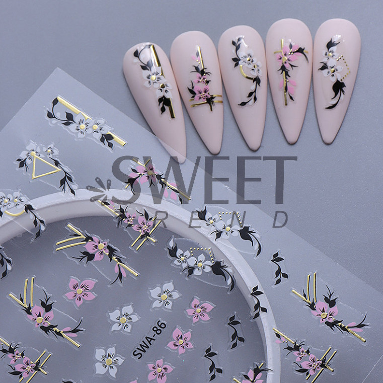 Hibiscus Lily Colorful Petal Floral Textured Matte Nail Art Flowers Decals NH29