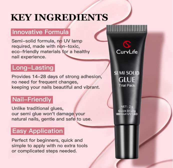 CurvLife Nail Tips Semi Solid Nail Glue 2g 5pcs – Super Strong Soft Glue Gel …