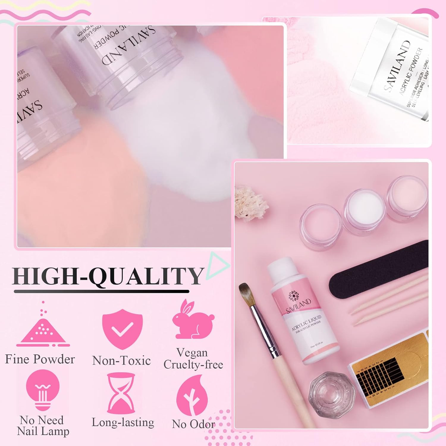 Acrylic Nail Starter Kit: Clear Pink Nude Acrylic Powder & Liquid, Brush, Files,