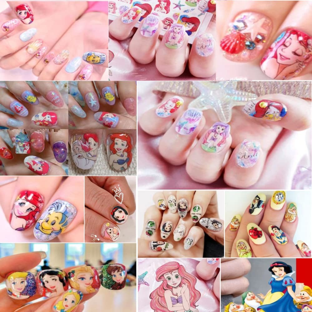 8 Sheets Cute Cartoon Nail Art Stickers Decals 3D Adhesive Kawaii Mermaid Des…