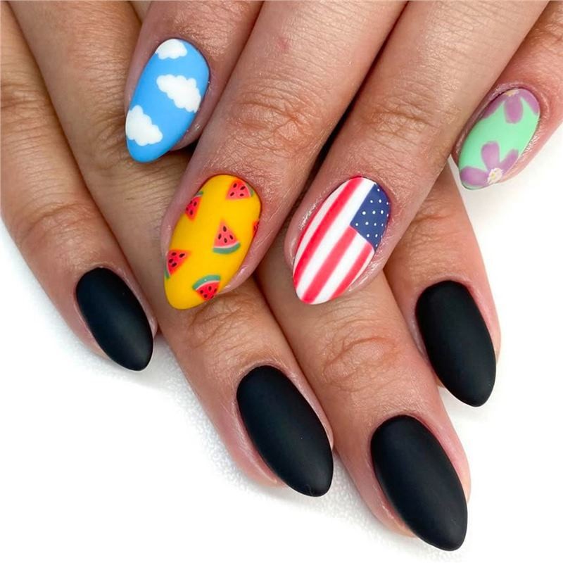 Independence Day Flag Cloud Almond Press On Nails Wholesale