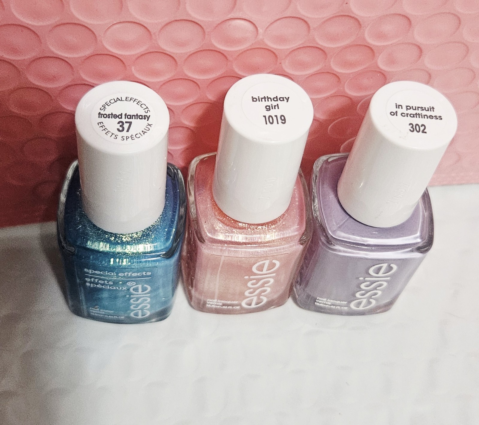 (3) ESSIE Nail Polish Lacquers 0.46oz. Frosted Fantasy, Bday Gift, In Pursuit Of