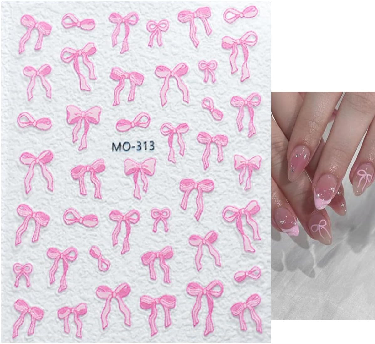 3Sheets 5D Embossed Bow Nail Stickers for Nail Art Self-Adhesive Bow Nail Decals