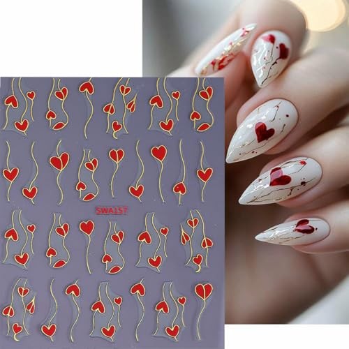 Valentine’s Day Nail Art Stickers 3D Bronzing Red valentines design style5
