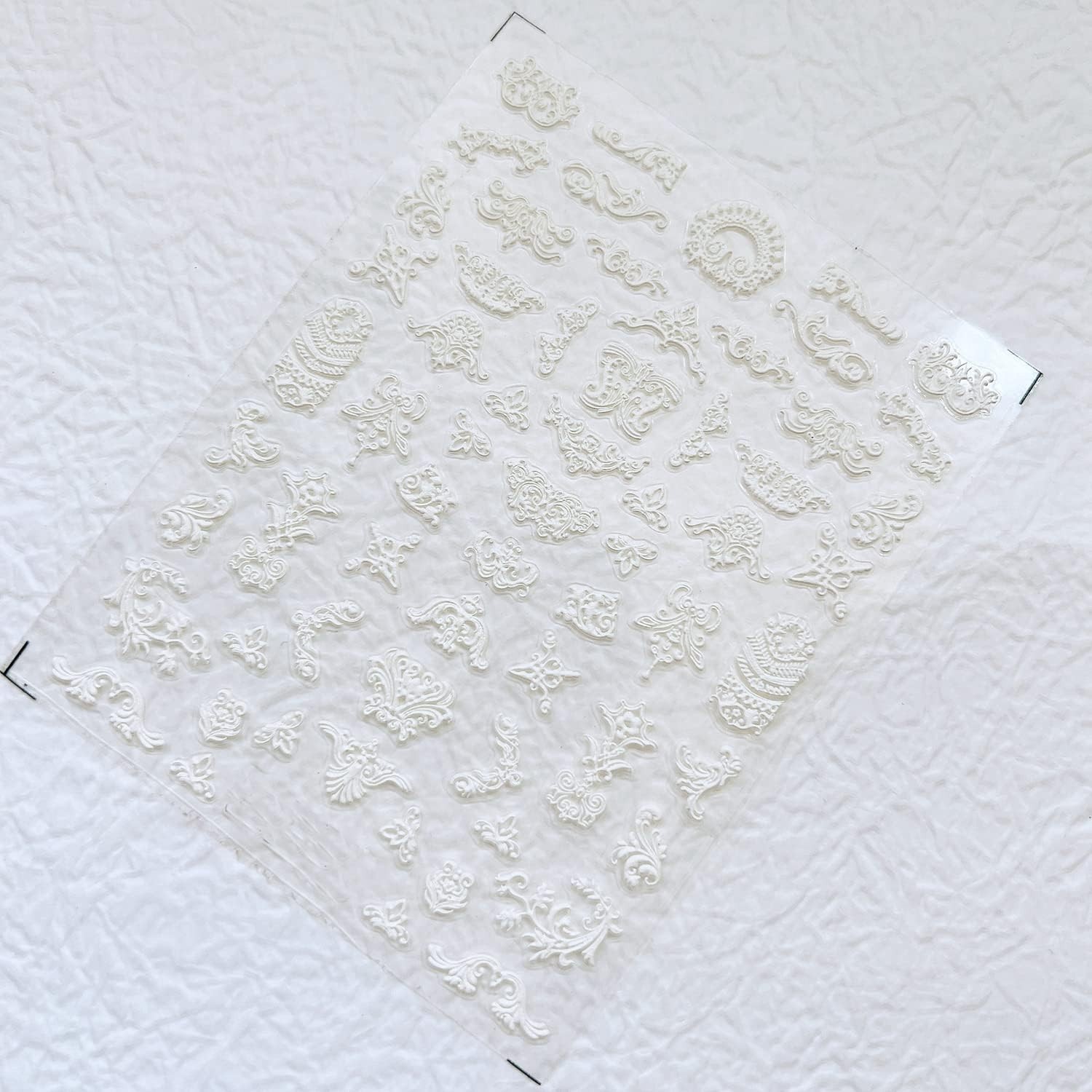 7Sheets Nail Art Adhesive Sticker Sheet 3D White Wedding Frame Shapes Nail Ar…