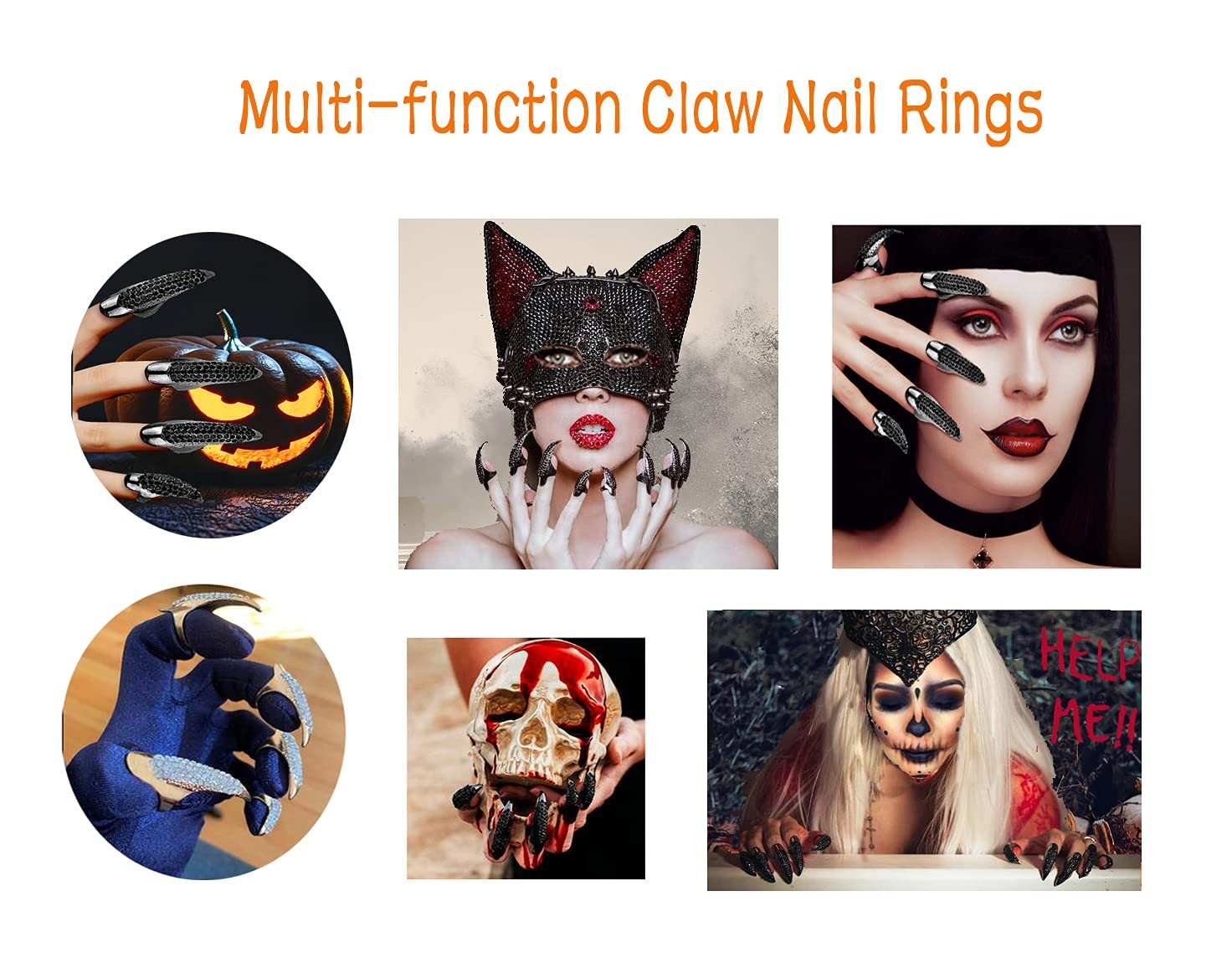10 Pcs Halloween Costume Fake Finger Claws – Gothic Punk Cosplay Nail Rings -…