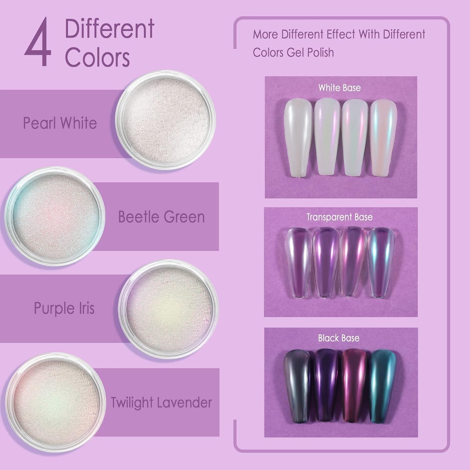 4-Color Chrome Nail Powder Set for Iridescent Mirror Effects – Ice Series