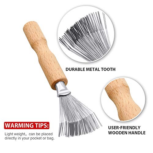 2 Pieces Hair Brush Cleaning Tools – Mini Comb Black Color Wooden Handle Rake