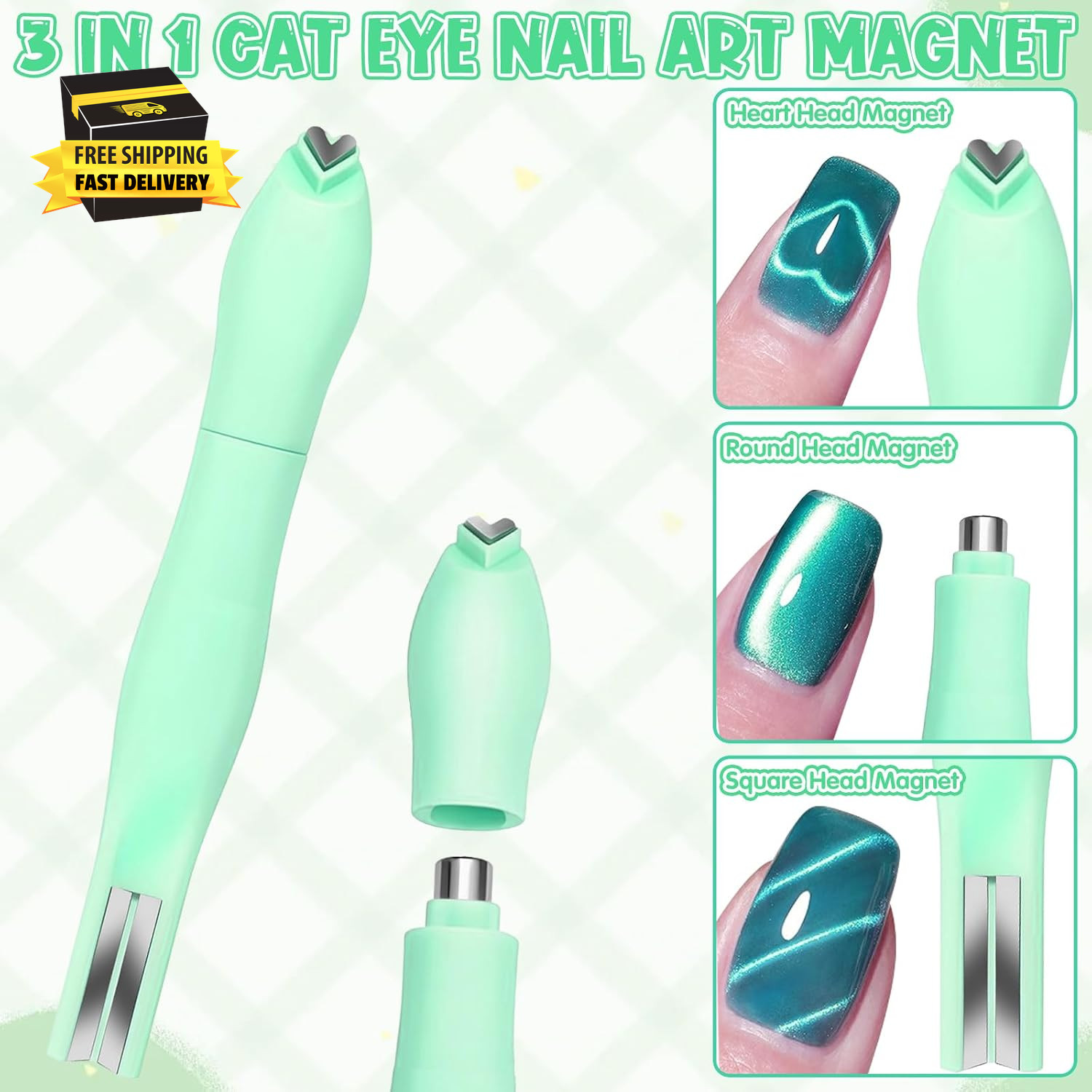 4Pcs Cat Eye Nail Magnet Kit, 3-In-1 Magnet with Dual-Ended Pen & 2Pcs Bunny Gui