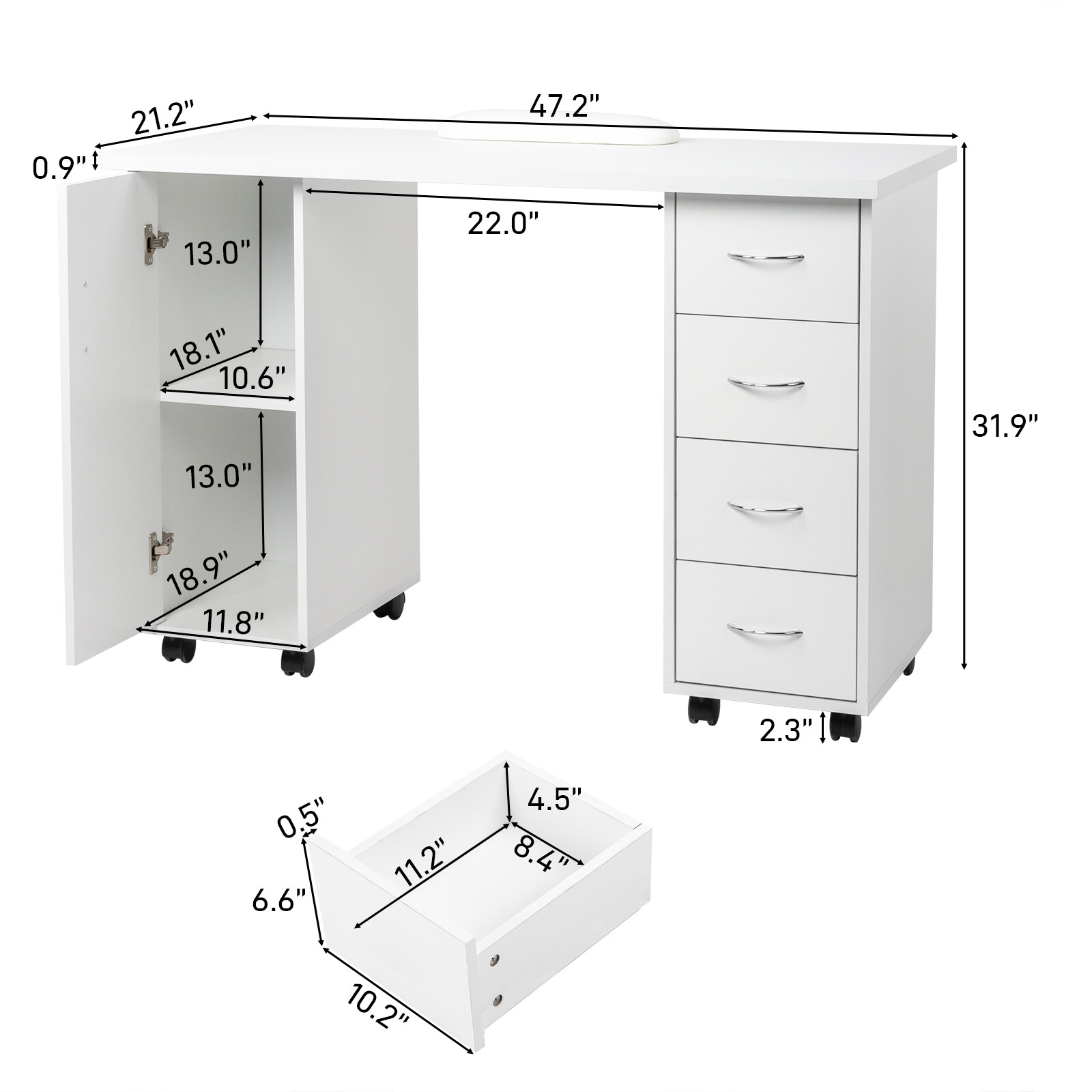 New Manicure Nail Table Beauty Salon Acetone Resistant Station Desk White