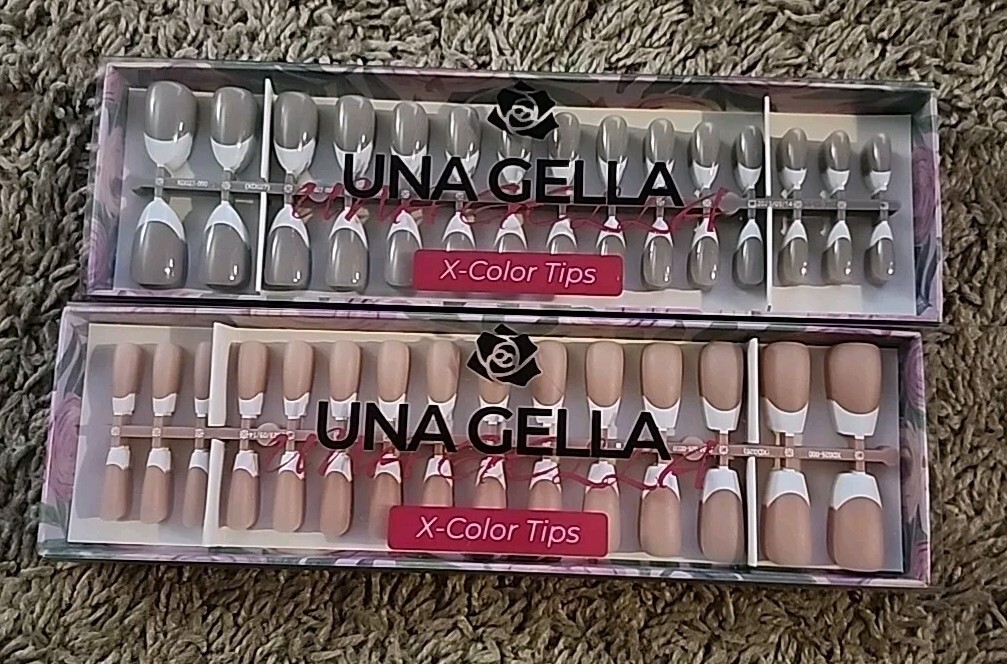 Una Gella X-Color Tips Nails Almond And Classic French Tip, 150 Nails Per Box