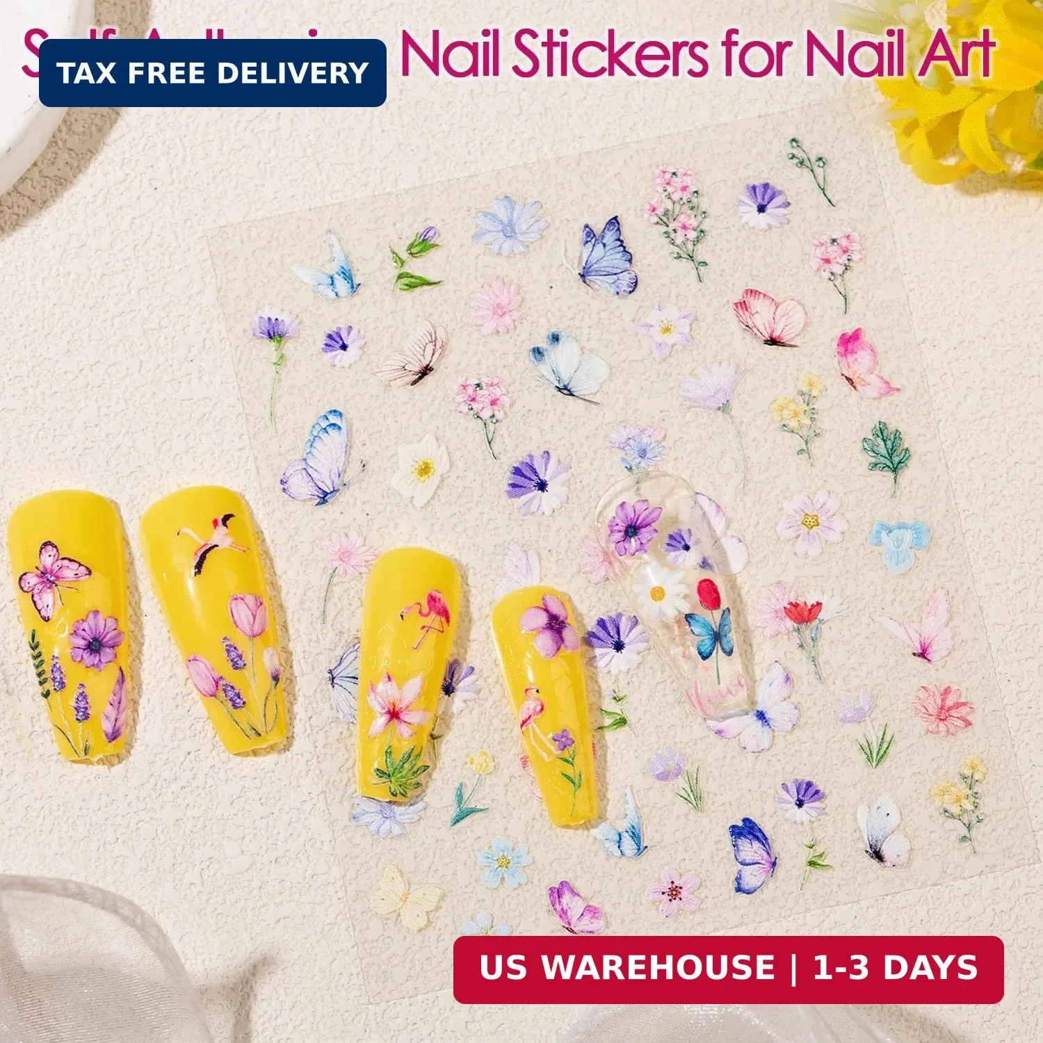 Gel Nail Stickers for Nail Art: 5D Embossed Summer Flower Nail Decals 4Pcs | Adh