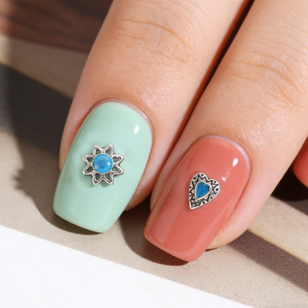 60pcs Retro Stone Nail Charms: Imitation Art Charms – Western