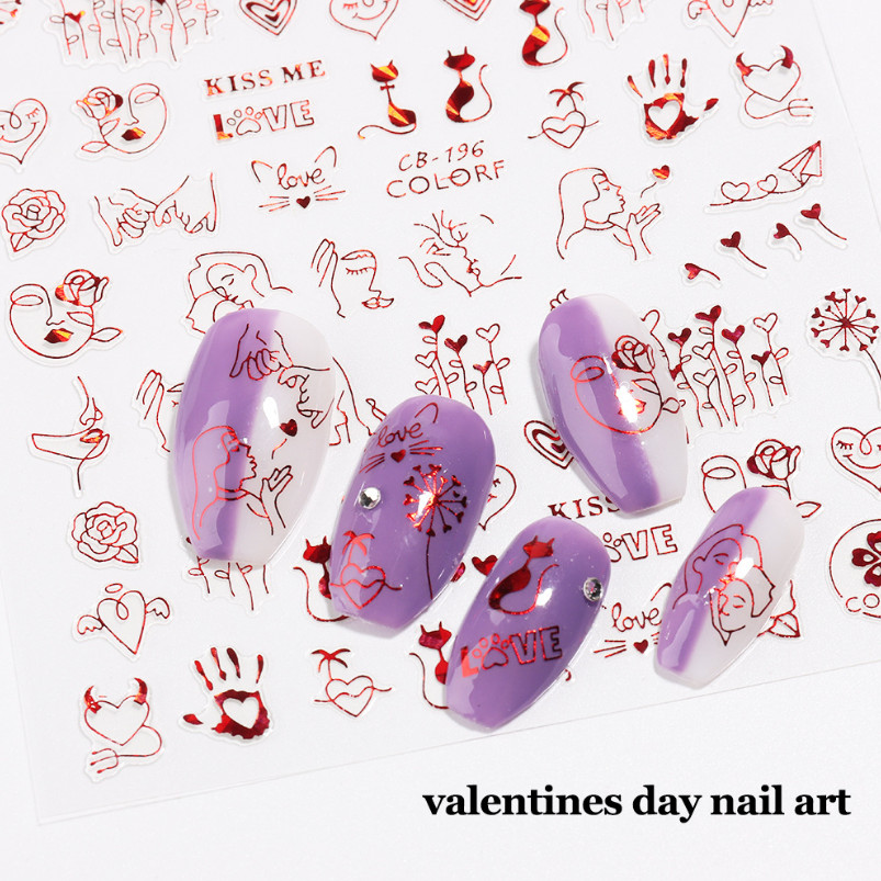 3D Nail Sticker Red Heart letter Kiss Valentine’s Day Series Nail Art DIY NH11