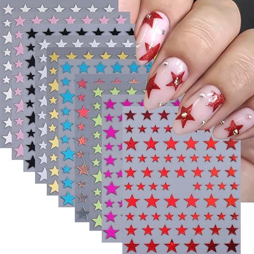 10 Sheets Y2k Star Nail Art Stickers 4th of July Nail Decals five-pointed star