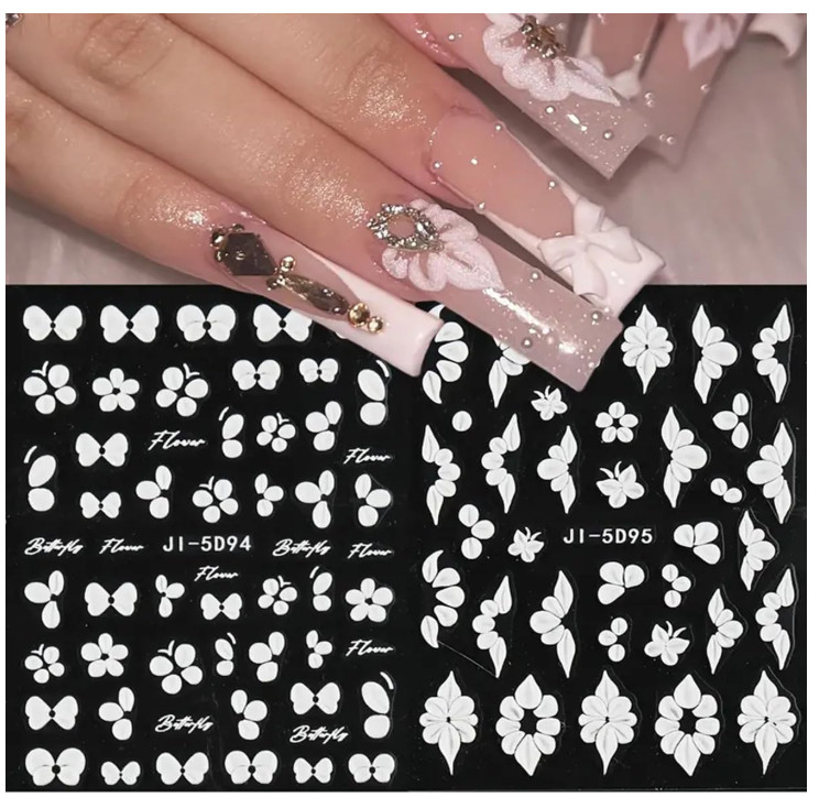 3D Flower Petal Embossed White Daisy Floral Nail Art Stickers Decor Slider NH29