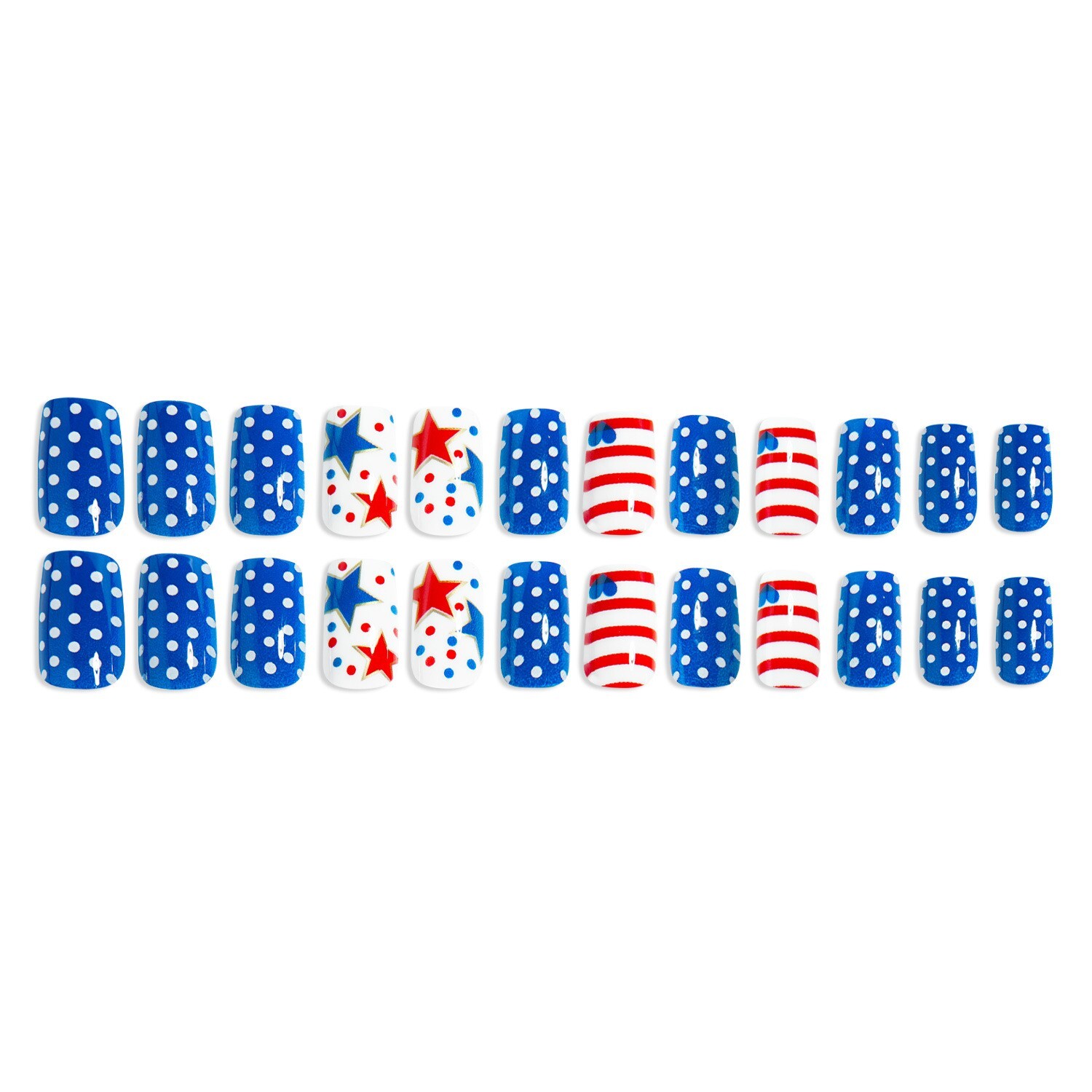 24pcs American Flag Independent Day press on Nails, Short Round-Square Shape