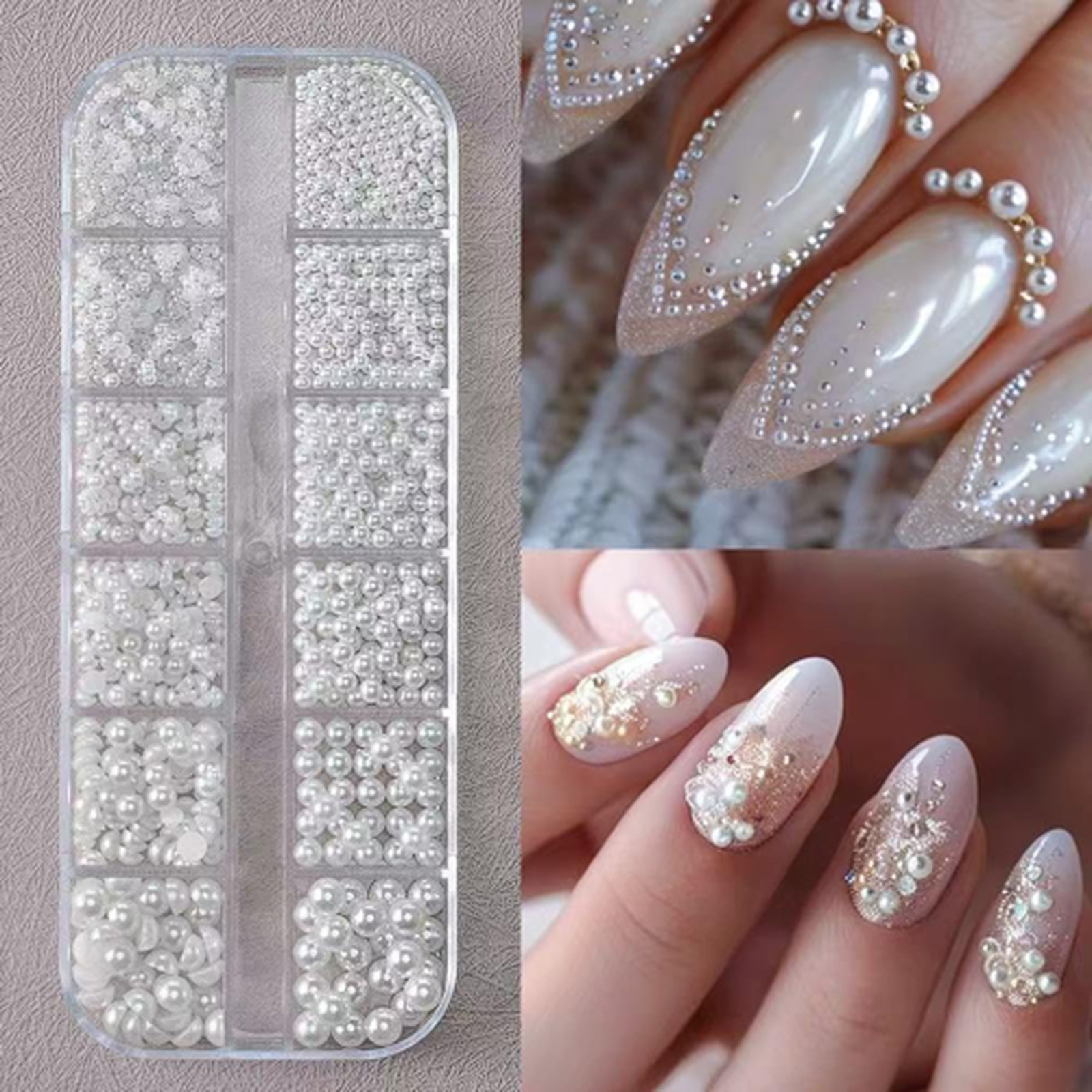 24Grid Colorful Nail Art Rhinestones Pearls Set 3D Flatback Crystals for Acrylic