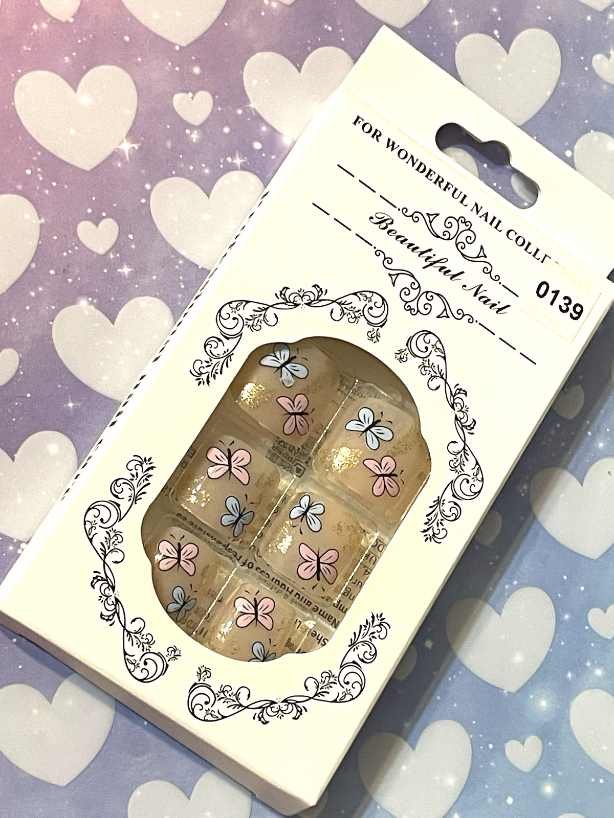 For Wonderful Nail Collection NUDE with BUTTERFLIES Fake Toe Nails No Glue Inc.
