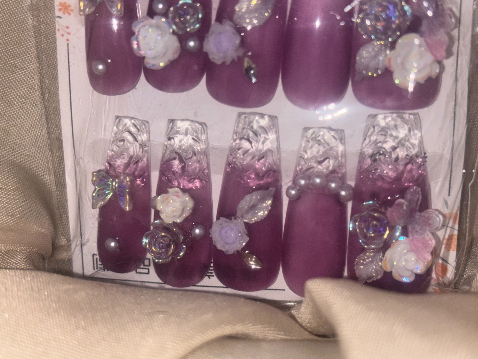 Luxury 3D Floral & Butterfly Purple Press-On Nails Set (10-Piece)