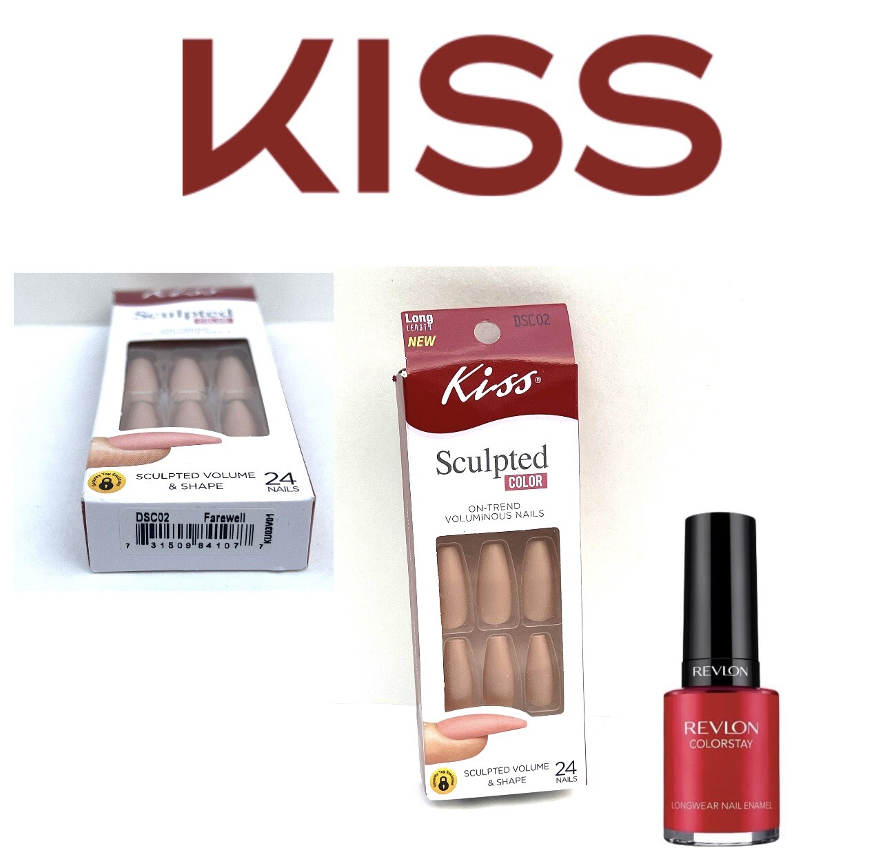 Kiss Sculpted Color Glue On Nails Nude Matte Long Coffin Farewell + FREE gift