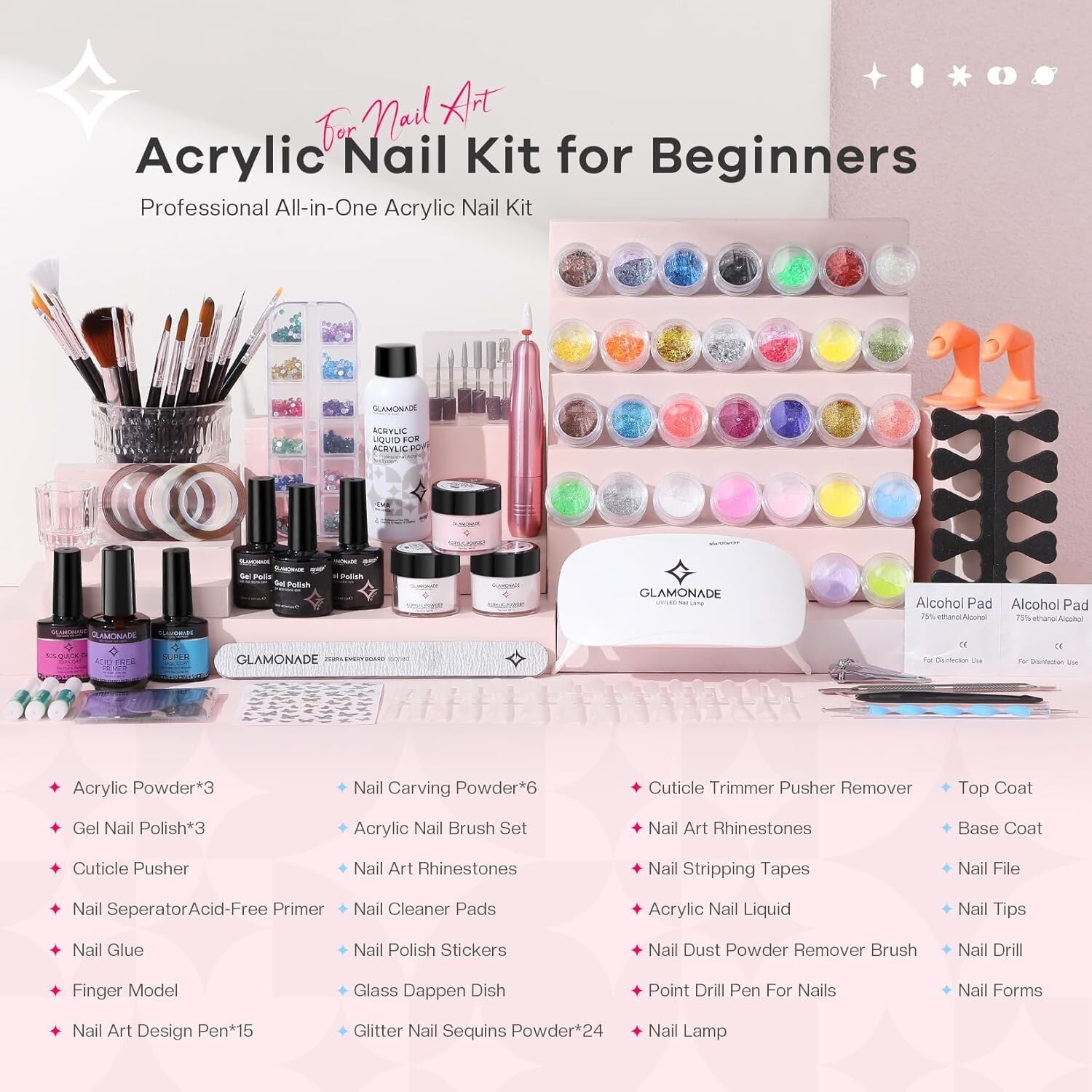 Acrylic Nail Kit for Effortless Manicures: Includes Drill & Brushes