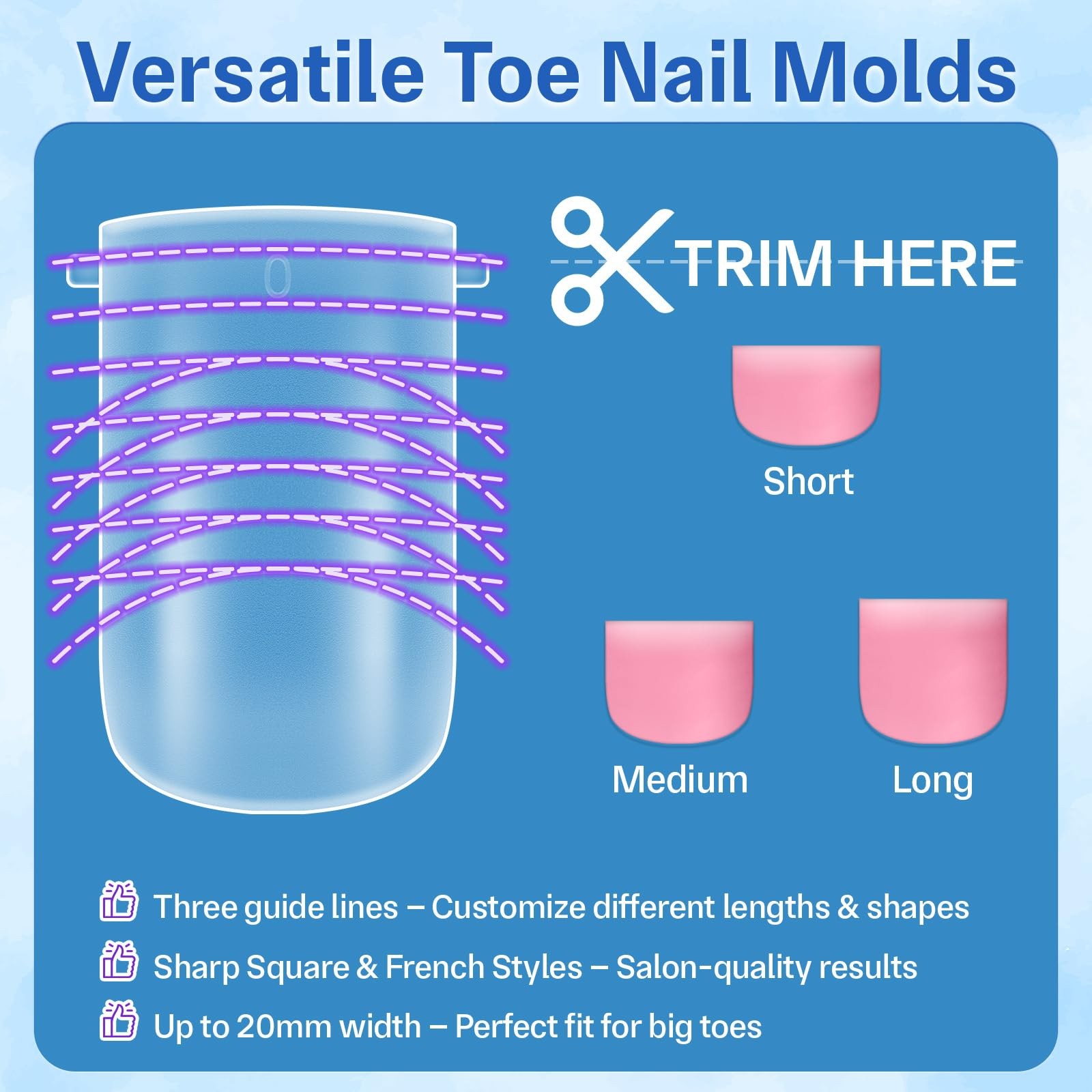 Straight Polygel Dual Wide Toe Nail Forms for Poly Gel Extensions, Larger Fla…