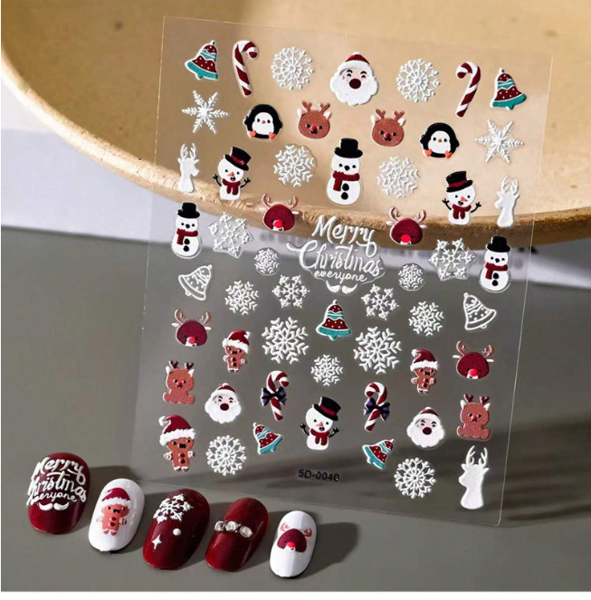 5D Embossed Christmas Santa Tree Snowflake Heart Nail Art Sticker Manicure NH26