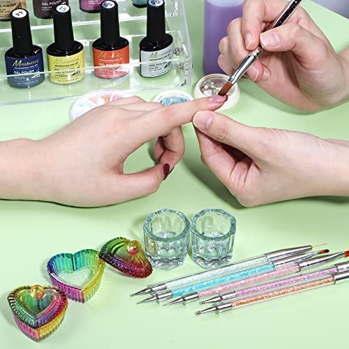 Nail Art Brushes – 6 Acrylic Nail Brushes – Dappen Dish Set – 10 Piece Set