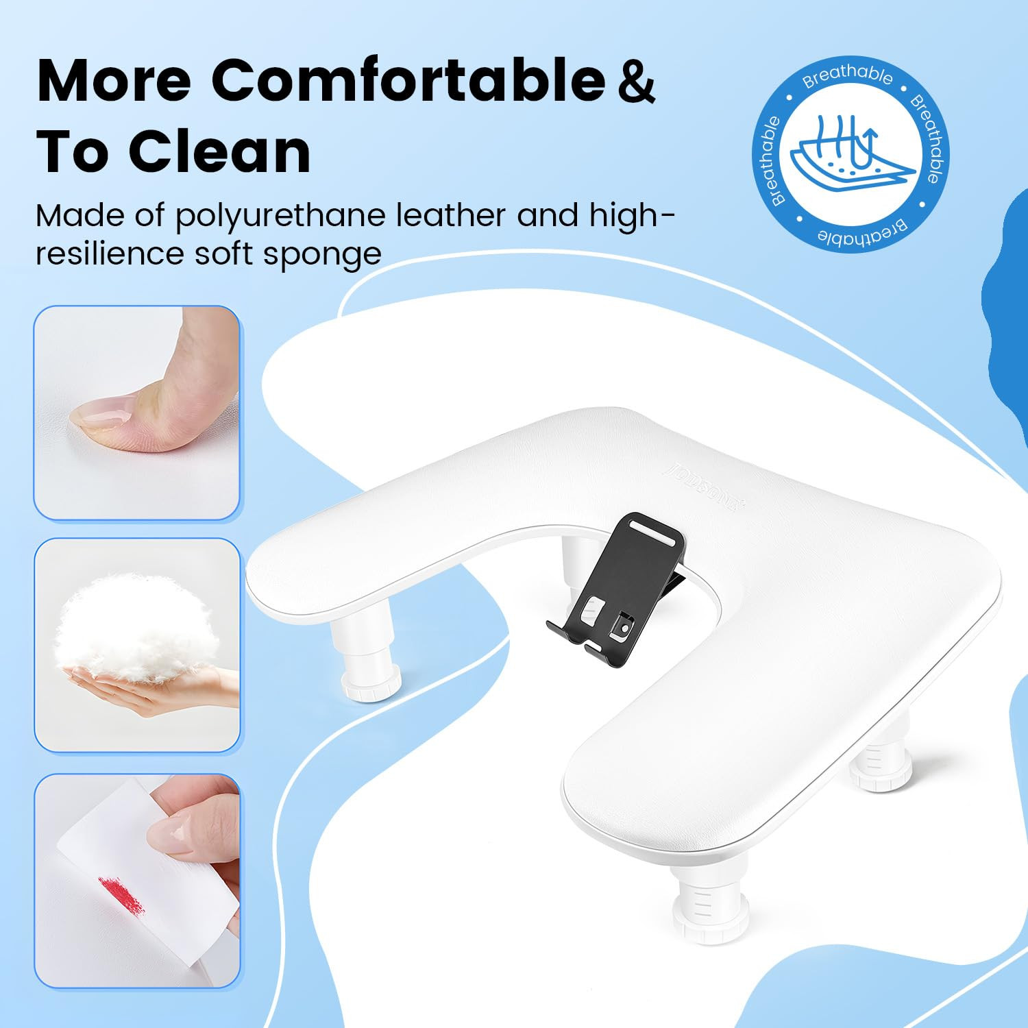 U-Shaped White Manicure Arm Rest for Nails Tech with Rotating 360°Built-In Phone