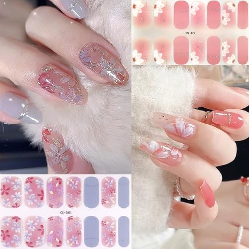 Spring Gel Nail Strips Stickers 6 Sheets Flowers Flowers Gel Nail Stickers-4