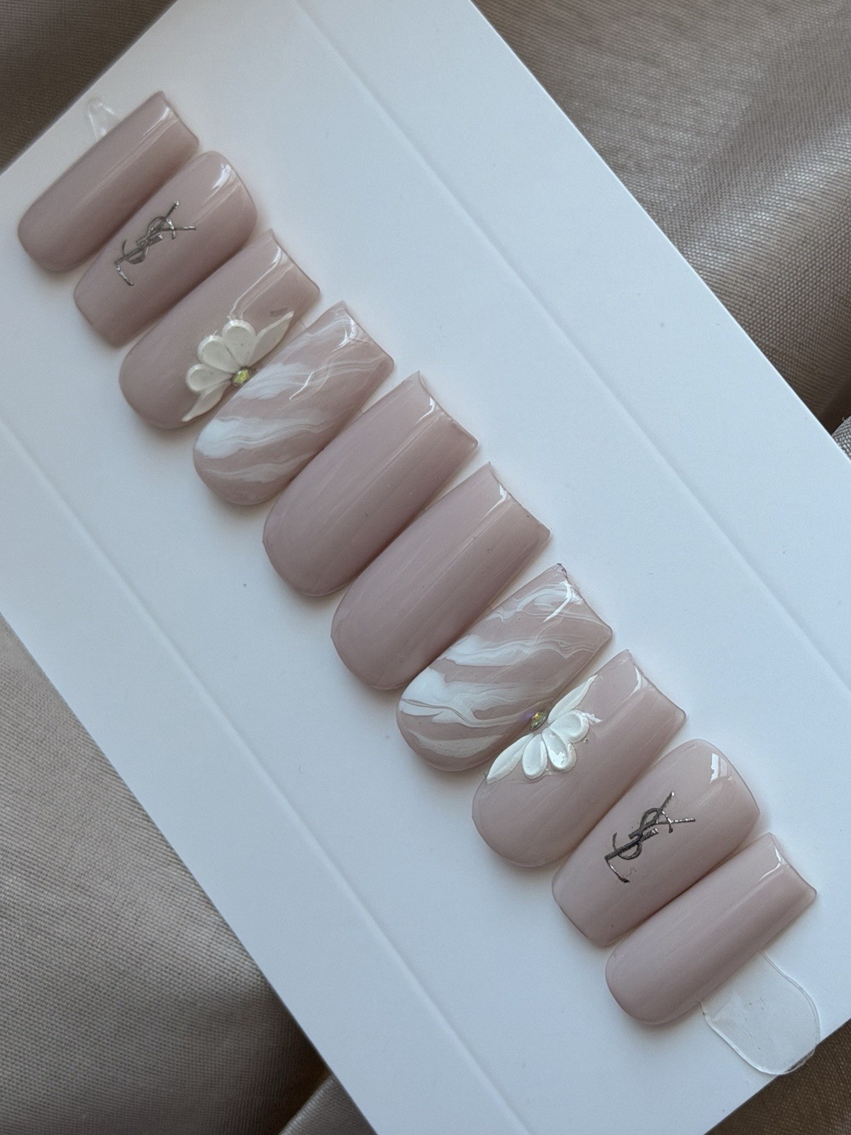 💜💎 CUSTOM Press On Nails PURPLE GREY FLOWER BLING 10p SET W Kit M