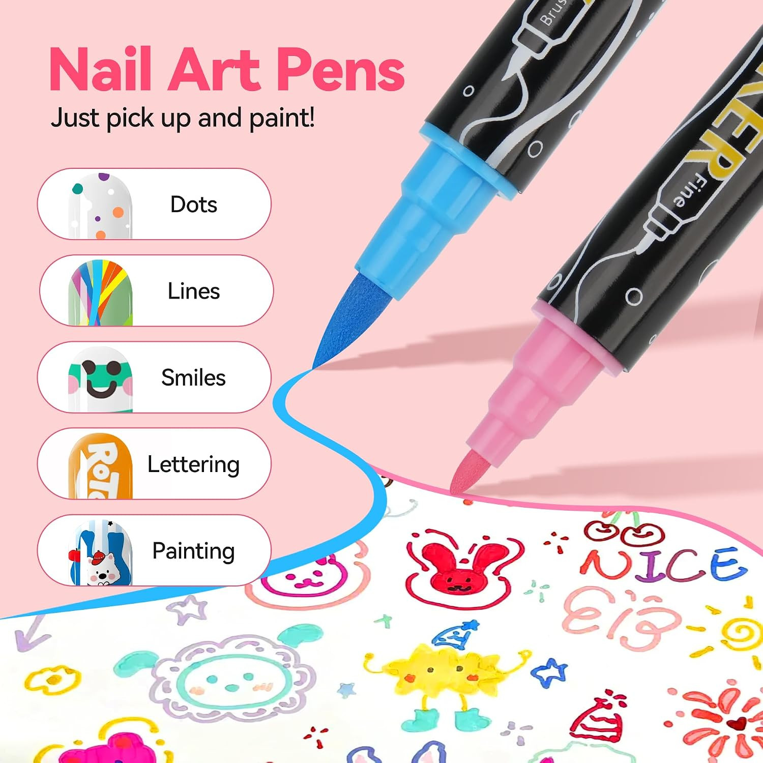 12 Colors Nail Art Pens Set, Dual Tip Nail Art Markers | Quick-Dry Nail Polish P