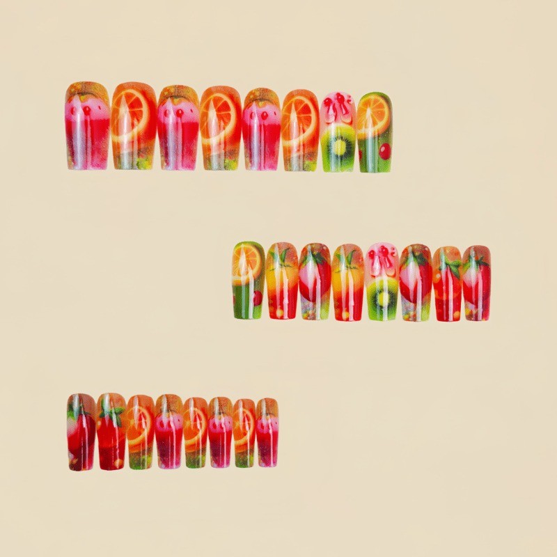 48 pcs of fresh fruit transparent fake nails – removable nails, daily nail art