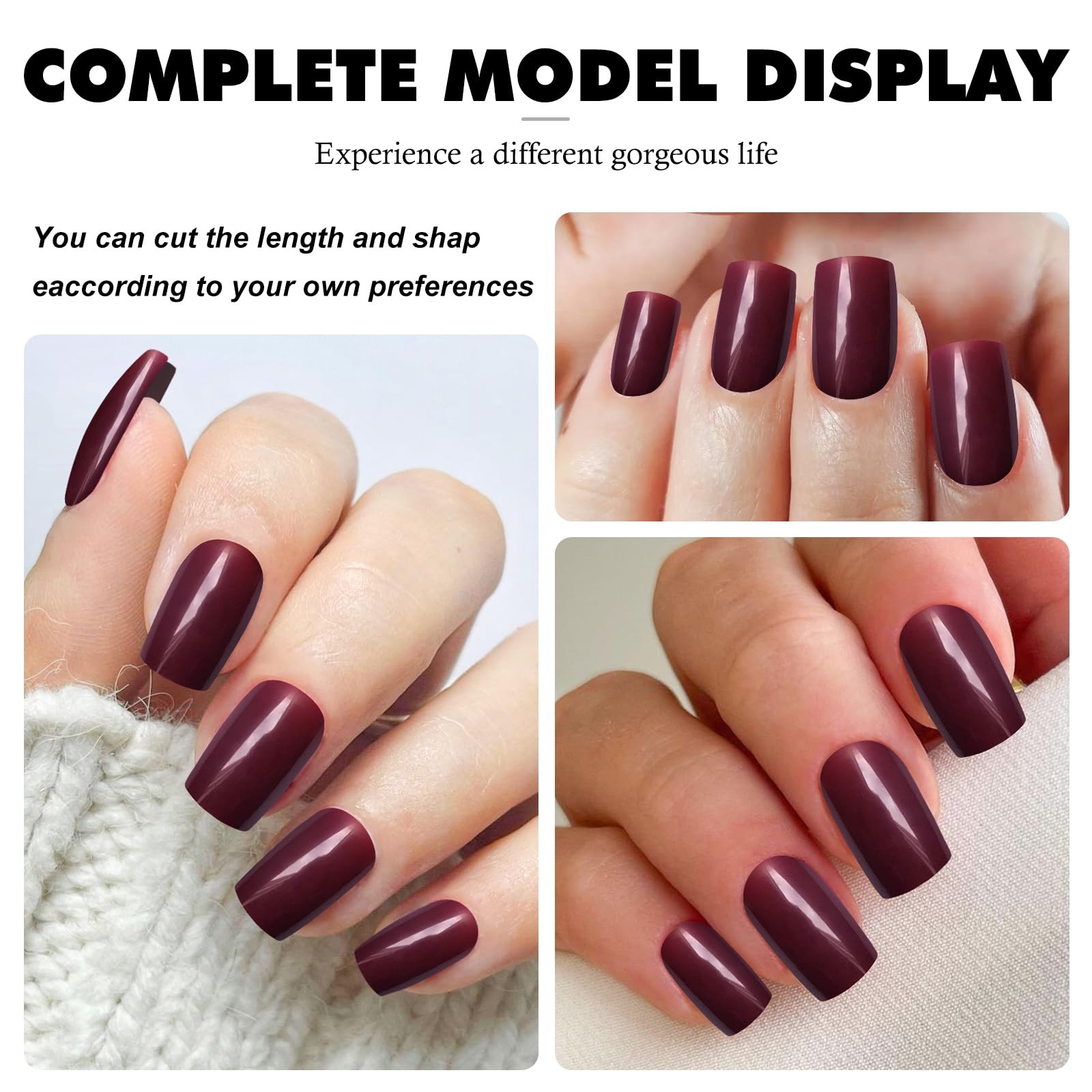 240pc Christmas Wine Red Press on Nails Medium Square Fake Nails Press ons Sq…