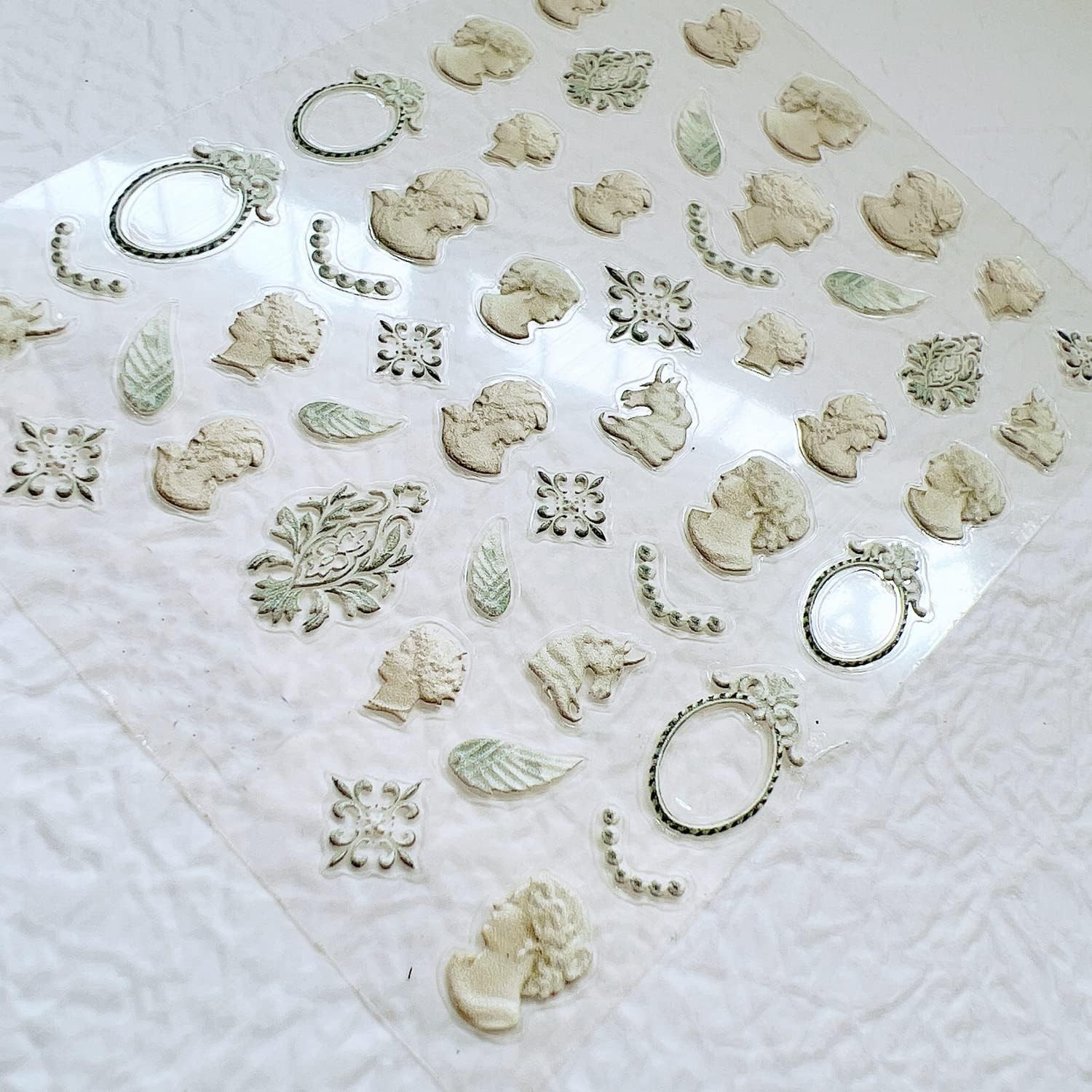 7Sheets Nail Art Adhesive Sticker Sheet 3D White Wedding Frame Shapes Nail Ar…
