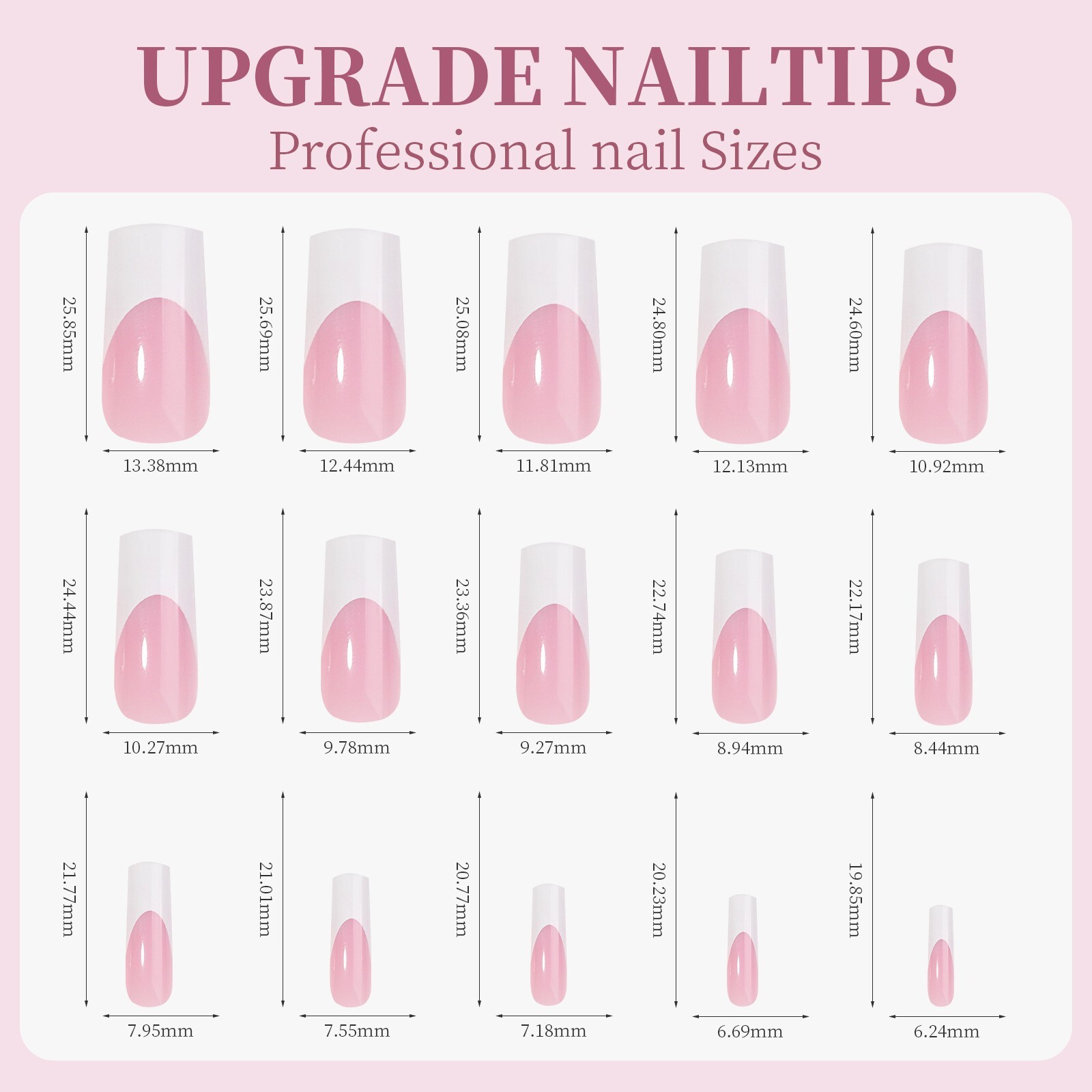 135Pcs Press on Nails French Shape Fake Nai Art Tips Manicure Set 15 Sizes