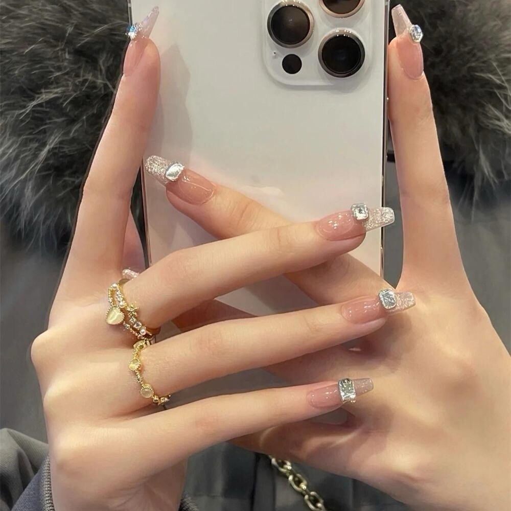 Press on nail long coffin pink-（#050）Nail Art Nail Care Gift