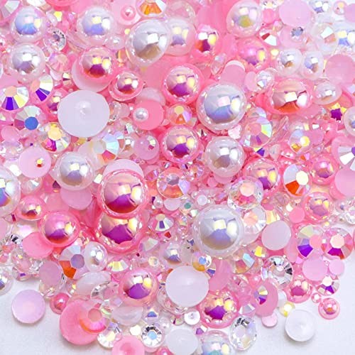 60g Flatback Pearls and Rhinestones for Crafts, 3620PCS 2mm-10mm Mix for Nails