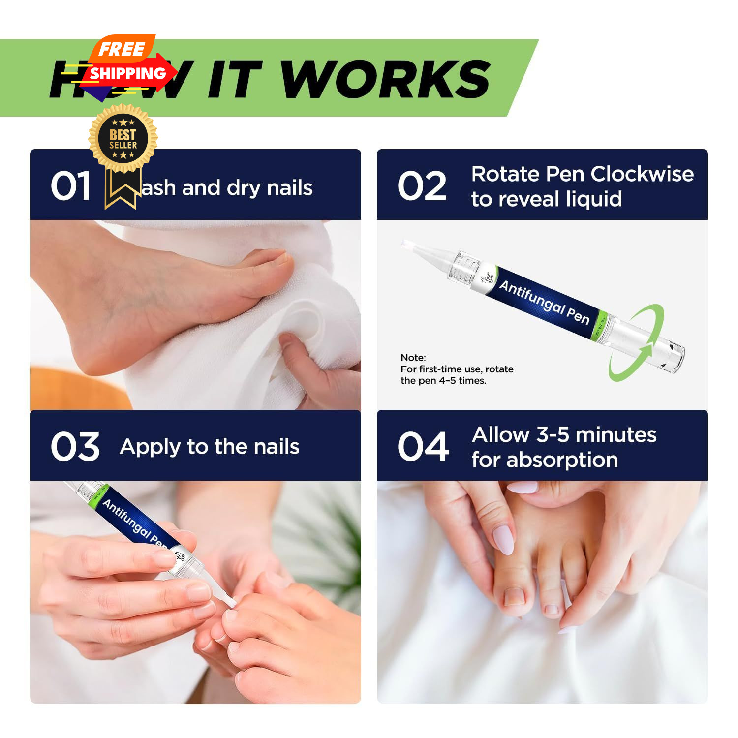 Footcure Antifungal Nail Treatment Pen – Extra 0.1 Fl Oz (Pack of 4), White