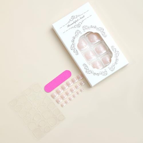 Square French Tip Press on Toenails Square French Tip & White Natural Design