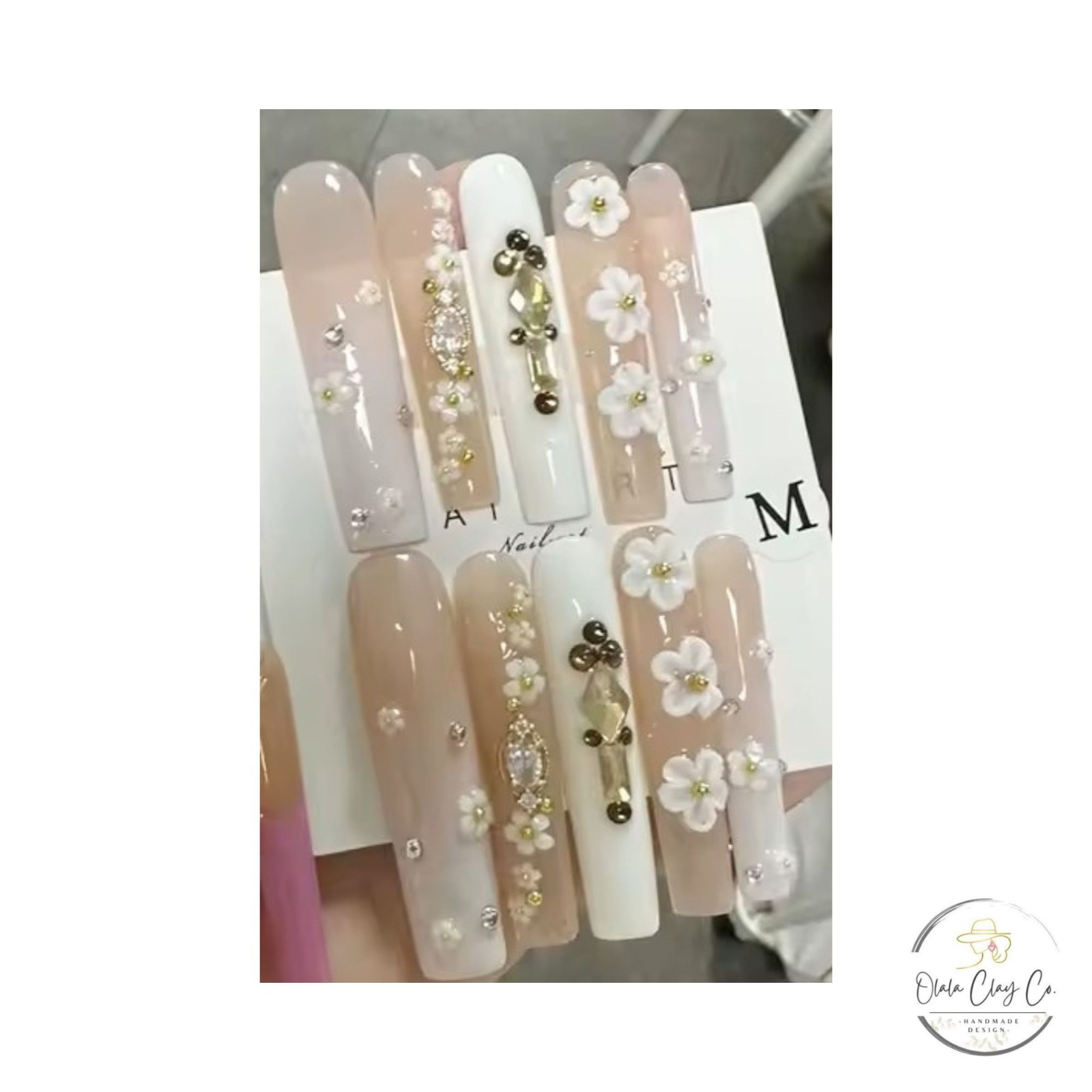Olalaclayco Handmade 10pc Press On Nails, Hand Painted Gel False Nails, 10 Pc