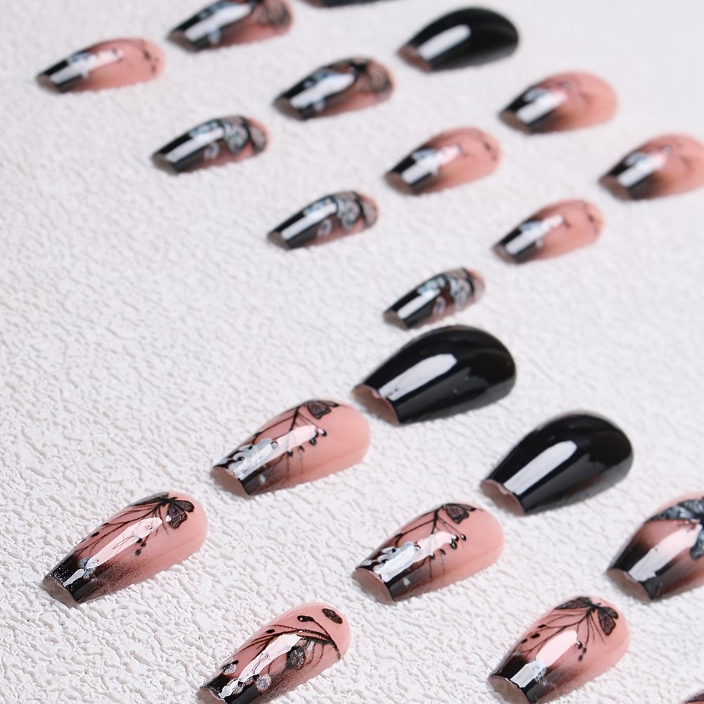 Pack of 24 Ballet-Shaped Press-On Nails Butterfly Design