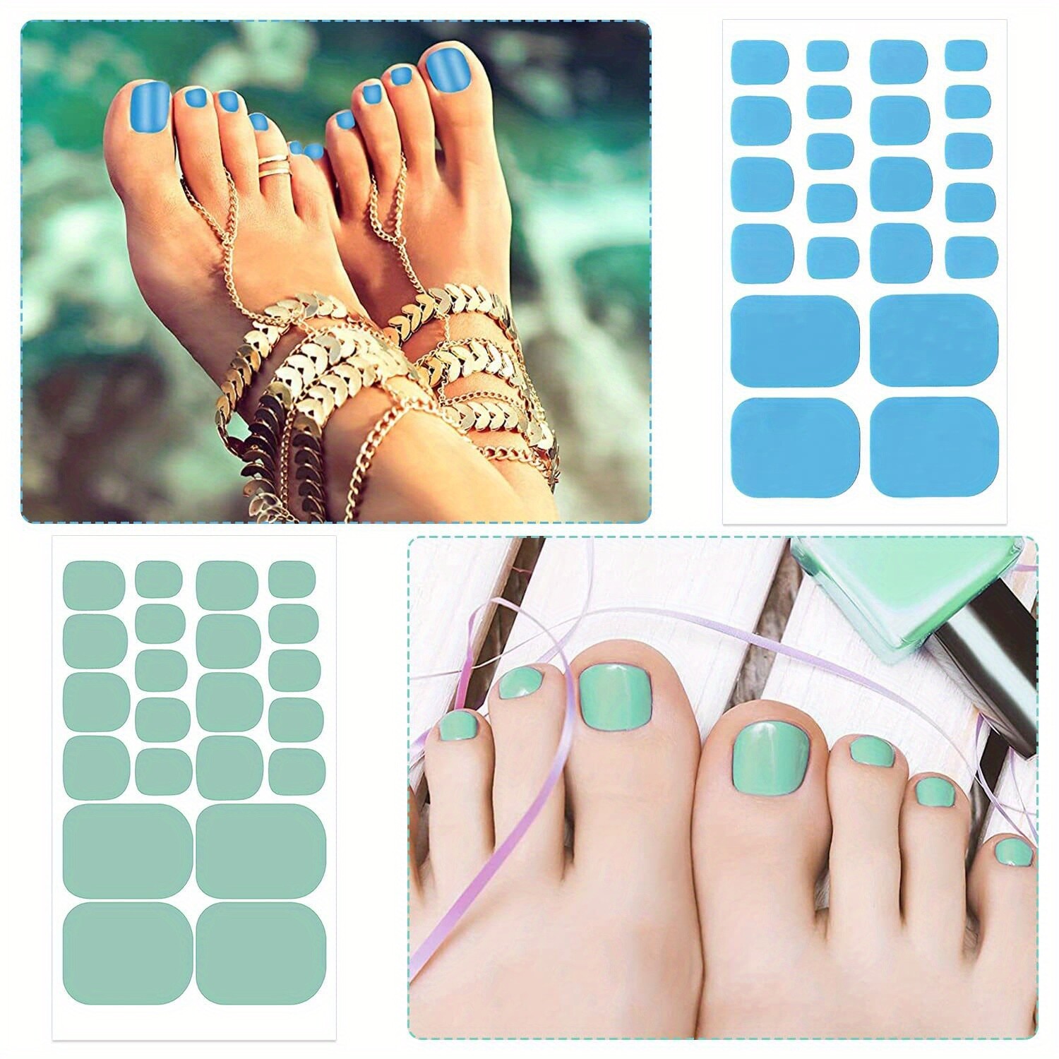 Full Set of Solid Color Nail Polish Stickers + Toenail Stickers for Women