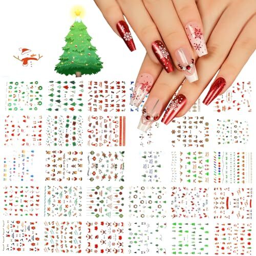 30 Sheets Christmas Nail Art Stickers Colorful Christmas Fake Nails Style01